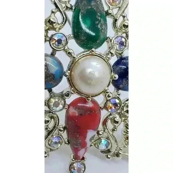 Vintage Sarah Coventry Galaxy Brooch Earrings Set MCM Swirl Glass Cabs AB Pearls - Picture 4 of 9